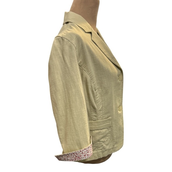 J. JILL Light Green Light Cotton Textured Unlined Jacket, Floral Flip Cuffs Sz 8 - Picture 6 of 13
